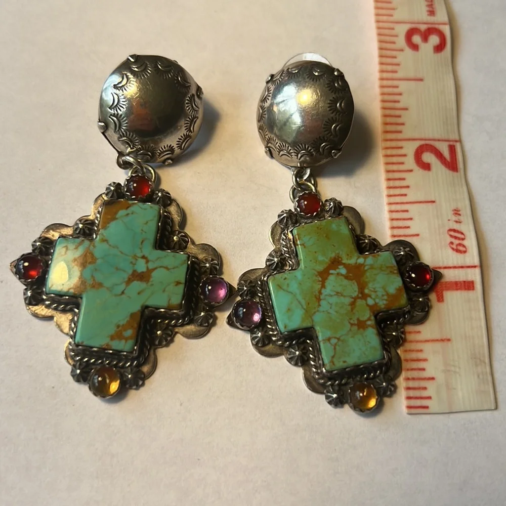 Joan Slifka Turquoise sterling cross earrings - Picture 3 of 4